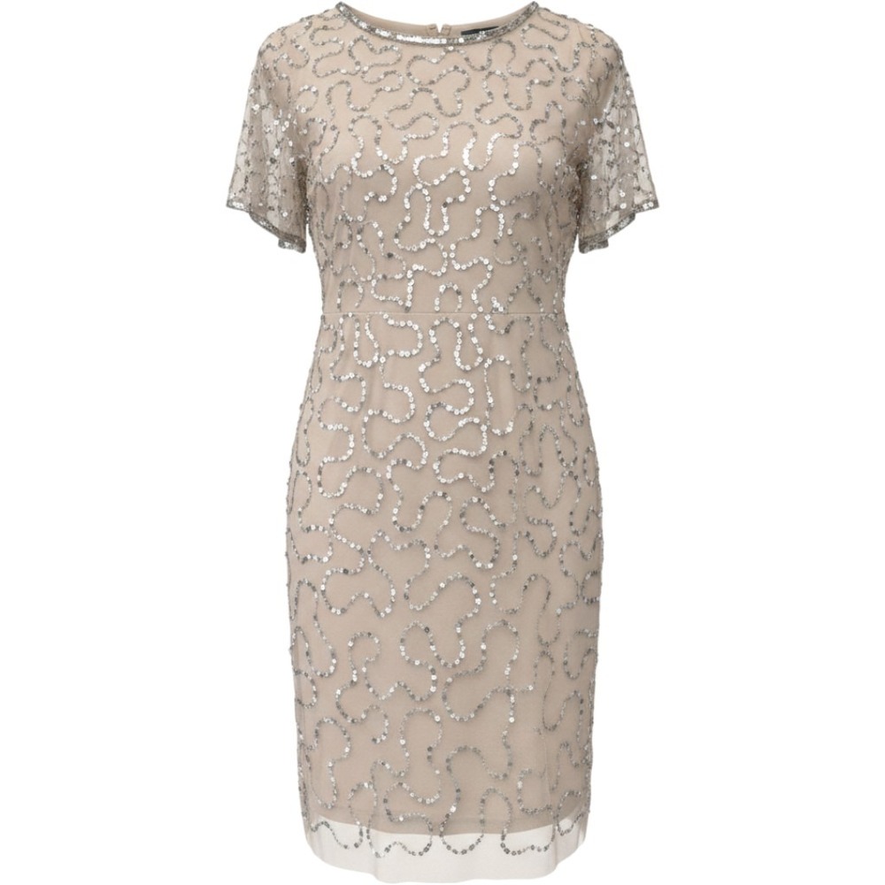 Papell Studio Silver Sequin Mesh Sheath Dress Sand NWT 8‎ AP01E20497